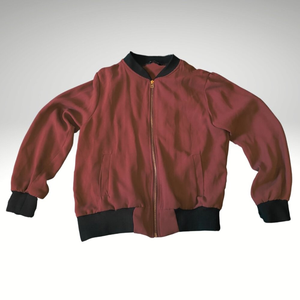 Indulge Brown Lightweight Bomber Jacket Sheer Zip-Up Fall Layer
